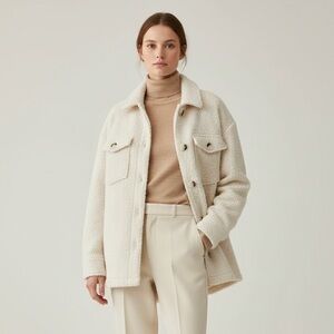 Cyn & Luca Women's Cream Sherpa Shirt Jacket - size small